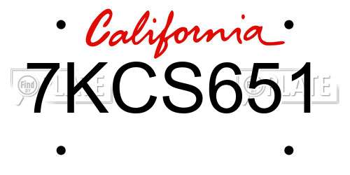 7KCS651 California License Plate