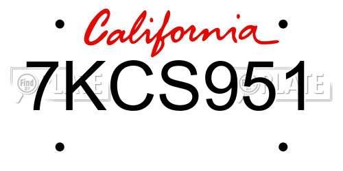 7KCS951 California License Plate