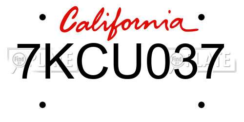 7KCU037 California License Plate