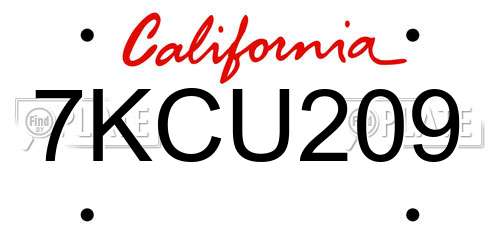 7KCU209 California License Plate