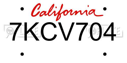 7KCV704 California License Plate