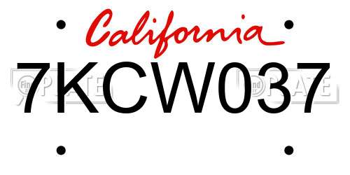 7KCW037 California License Plate