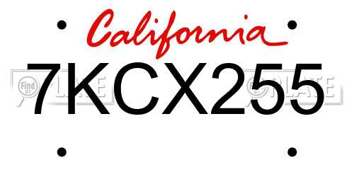 7KCX255 California License Plate