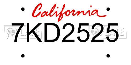 7KD2525 California License Plate