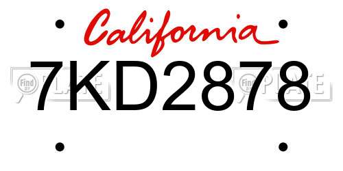 7KD2878 California License Plate