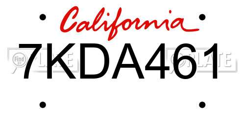 7KDA461 California License Plate