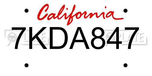 7KDA847 California License Plate