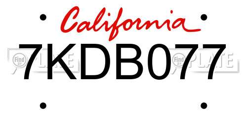 7KDB077 California License Plate