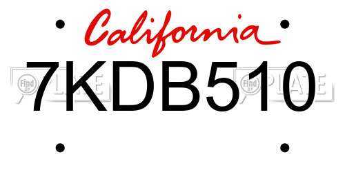7KDB510 California License Plate