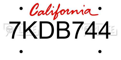 7KDB744 California License Plate