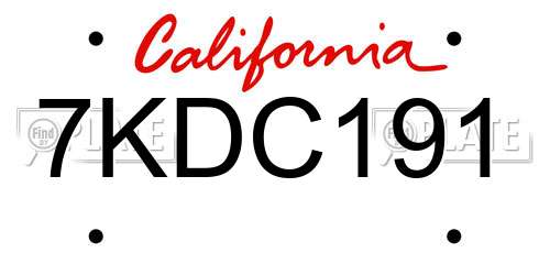 7KDC191 California License Plate