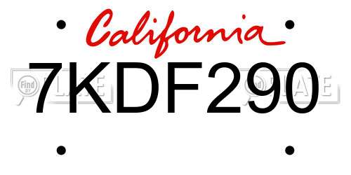 7KDF290 California License Plate