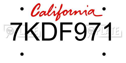 7KDF971 California License Plate