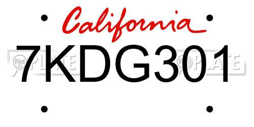 7KDG301 California License Plate
