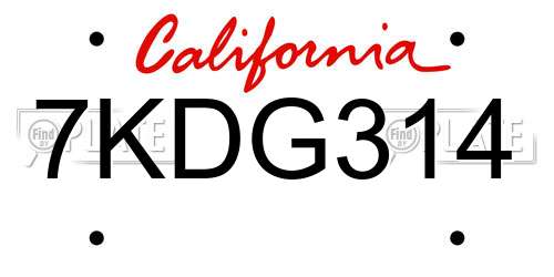 7KDG314 California License Plate