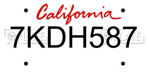 7KDH587 California License Plate