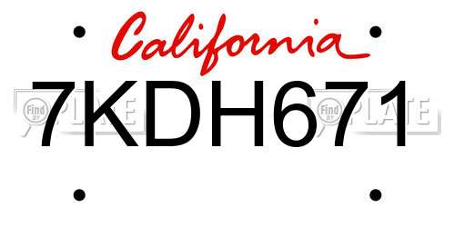 7KDH671 California License Plate
