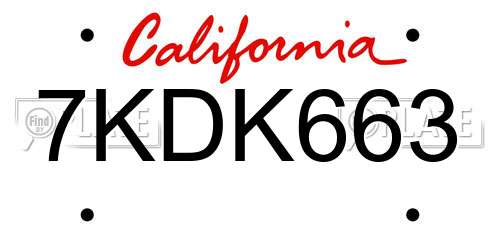 7KDK663 California License Plate