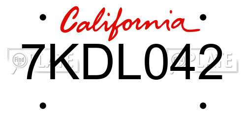 7KDL042 California License Plate