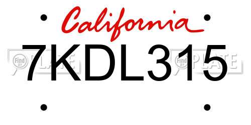 7KDL315 California License Plate