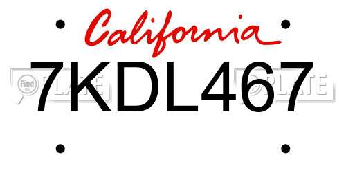 7KDL467 California License Plate