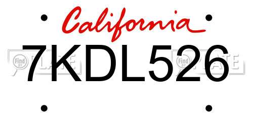 7KDL526 California License Plate