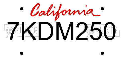 7KDM250 California License Plate