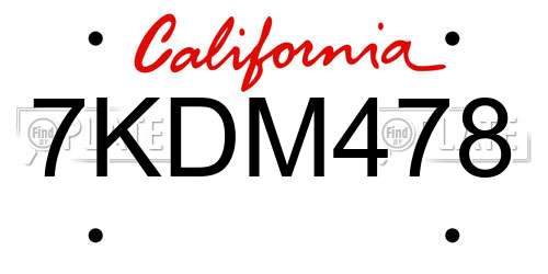 7KDM478 California License Plate
