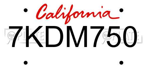 7KDM750 California License Plate