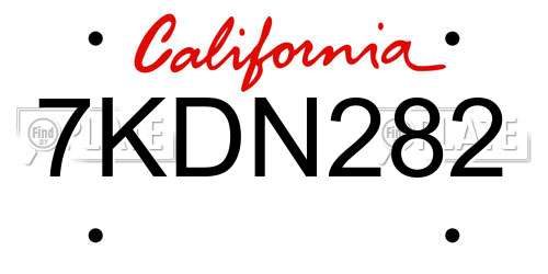 7KDN282 California License Plate