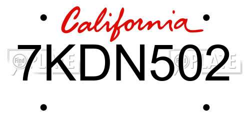 7KDN502 California License Plate