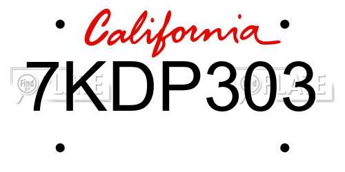 7KDP303 California License Plate