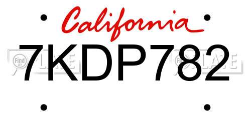 7KDP782 California License Plate