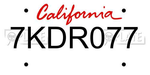 7KDR077 California License Plate