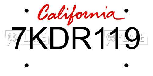 7KDR119 California License Plate