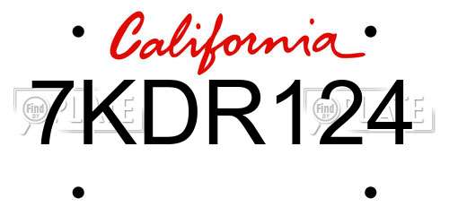 7KDR124 California License Plate