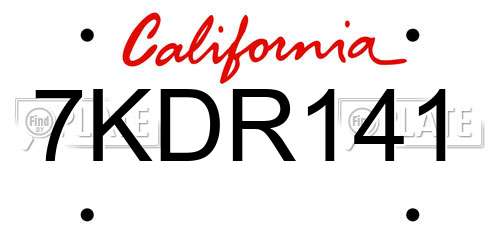 7KDR141 California License Plate