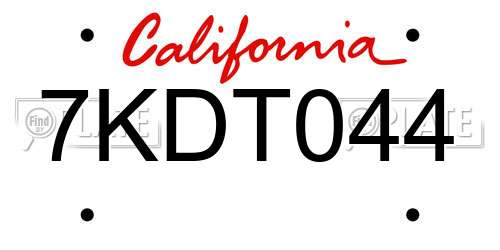 7KDT044 California License Plate