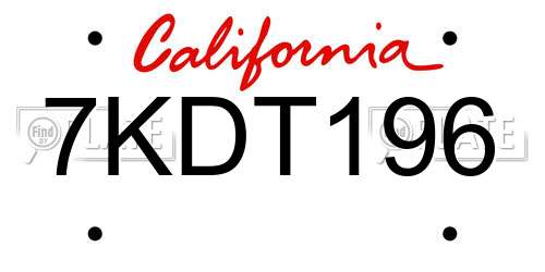 7KDT196 California License Plate