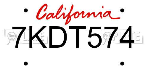 7KDT574 California License Plate