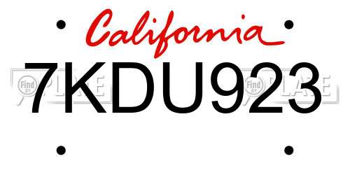 7KDU923 California License Plate