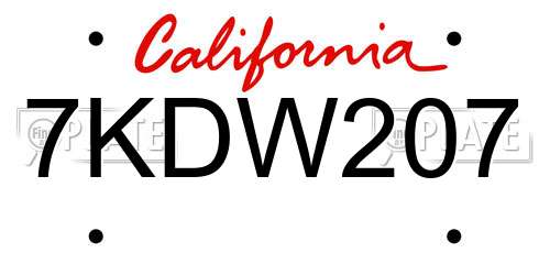 7KDW207 California License Plate