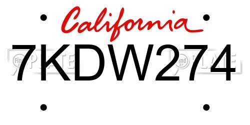 7KDW274 California License Plate