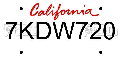 7KDW720 California License Plate