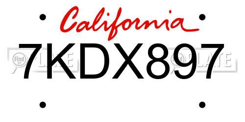 7KDX897 California License Plate