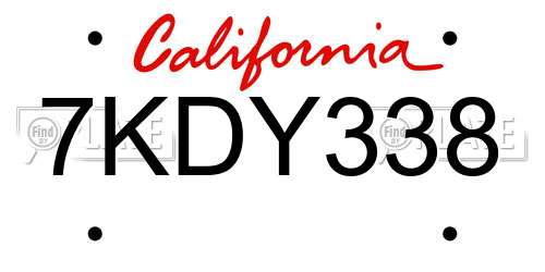 7KDY338 California License Plate
