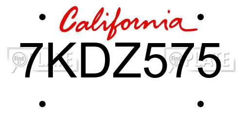7KDZ575 California License Plate