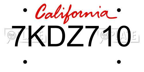 7KDZ710 California License Plate