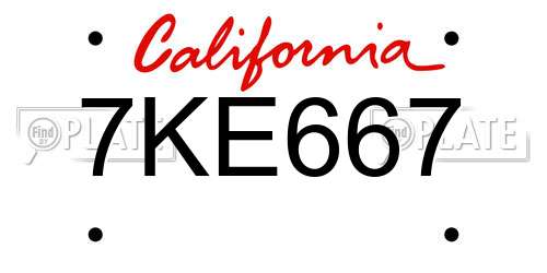 7KE667 California License Plate