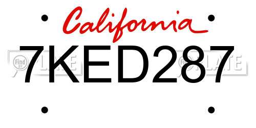 7KED287 California License Plate